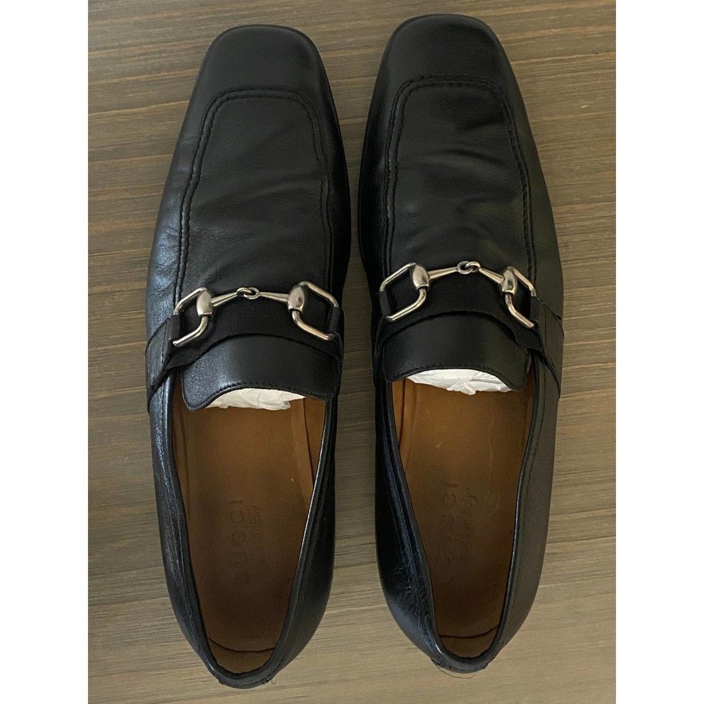 Gucci Black Leather Derbys with Silver Buckles